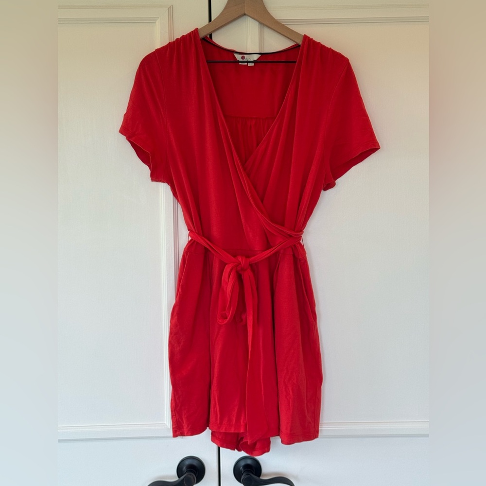 Boden Caroline romper with pockets and waist tie in Cayenne Red, size 16